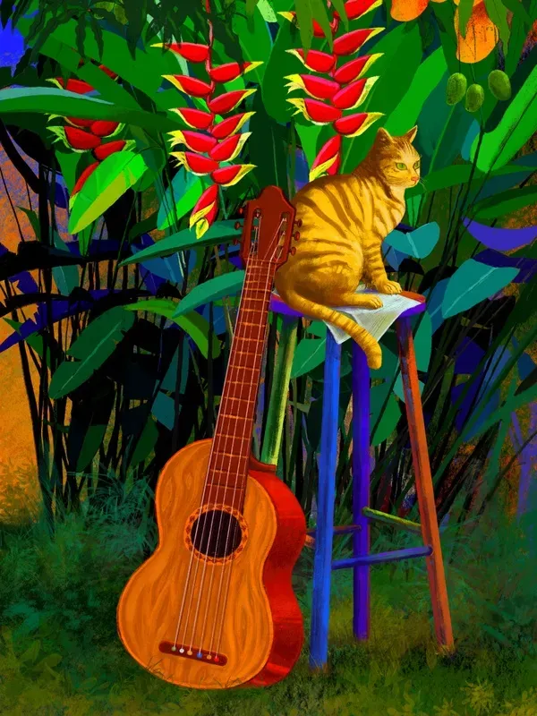 KIT 2 QUADROS DECORATIVOS - MULHER COM GATA BRANCA E GATO AMARELO